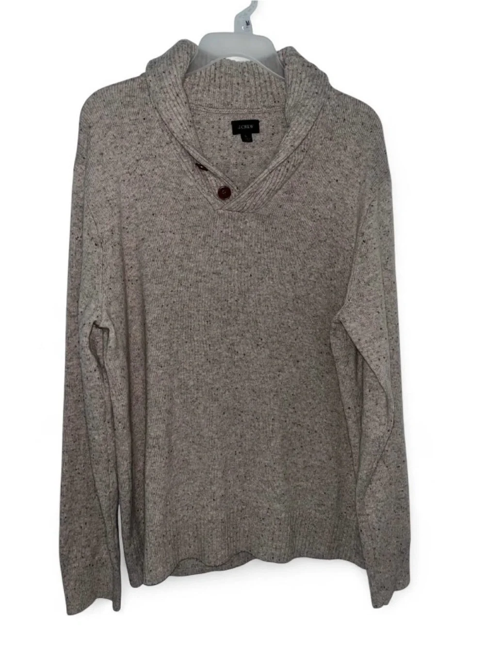J. Crew Men's V-Neck Button Shawl Sweater - Heather Oatmeal